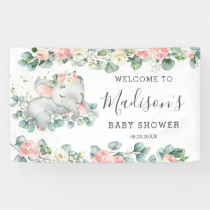 Bloemen groen olifant Baby shower meisje welkom Spandoek