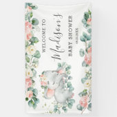 Bloemen groen olifant Baby shower meisje welkom Spandoek (Verticaal)
