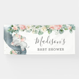 Bloemen groen olifant Baby shower meisje welkom Spandoek