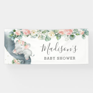 Bloemen groen olifant Baby shower meisje welkom Spandoek