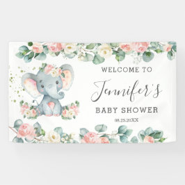 Bloemen groen olifant Baby shower meisje welkom Spandoek