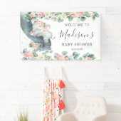 Bloemen groen olifant Baby shower meisje welkom Spandoek (Insitu)