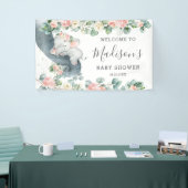 Bloemen groen olifant Baby shower meisje welkom Spandoek (Beurs)