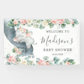 Bloemen groen olifant Baby shower meisje welkom Spandoek (Horizontaal)