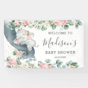 Bloemen groen olifant Baby shower meisje welkom Spandoek