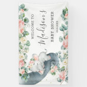 Bloemen groen olifant Baby shower meisje welkom Spandoek (Verticaal)