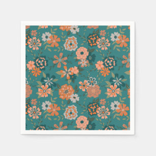 Bloemen Groen Oranje Botanisch Patroon Servet