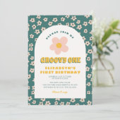 Bloemen Groen roze Groovy Een Baby Eerste Verjaard Kaart (Staand voorkant)