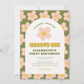 Bloemen Groen roze Groovy Een Baby Eerste Verjaard Kaart (Voorkant)