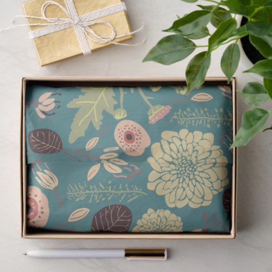 Bloemen groen roze patroon tissuepapier (Geschenk)