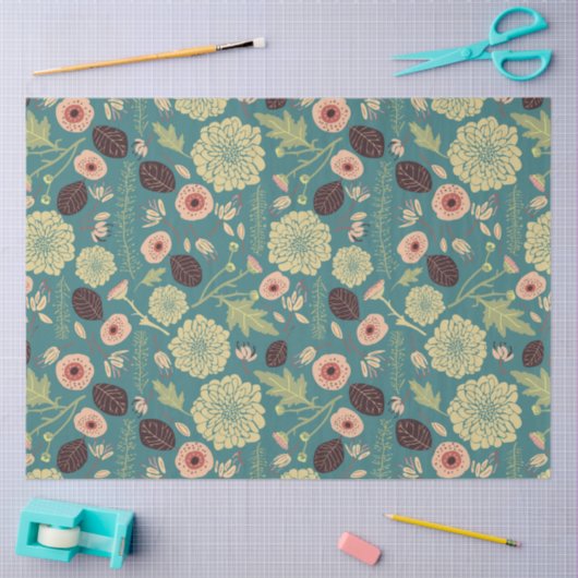 Bloemen groen roze patroon tissuepapier (Craft)