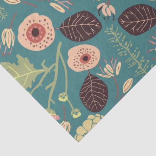 Bloemen groen roze patroon tissuepapier (Detail)