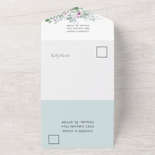 Bloemen Groen Roze Waterverf Bruiloft All In One Uitnodiging (Buitenkant)