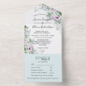 Bloemen Groen Roze Waterverf Bruiloft All In One Uitnodiging (Binnen)