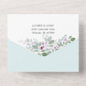 Bloemen Groen Roze Waterverf Bruiloft All In One Uitnodiging (Achterkant)
