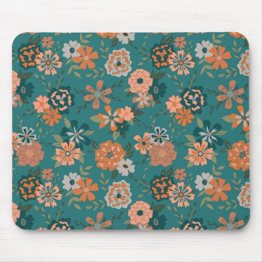 Bloemen Groen Sinaasappel Botanisch Patroon Girly Muismat (Voorkant)