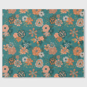 Bloemen Groen Sinaasappel Botanische Patroon Gift Cadeaupapier (Vlak)