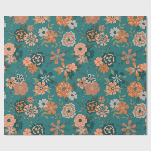 Bloemen Groen Sinaasappel Botanische Patroon Gift Cadeaupapier (Vlak)