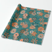 Bloemen Groen Sinaasappel Botanische Patroon Gift Cadeaupapier (Uitgerold)