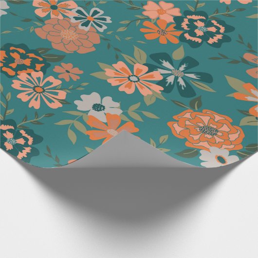 Bloemen Groen Sinaasappel Botanische Patroon Gift Cadeaupapier (Hoek)