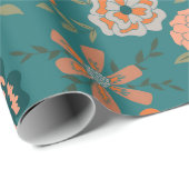 Bloemen Groen Sinaasappel Botanische Patroon Gift Cadeaupapier (Rol Hoek)