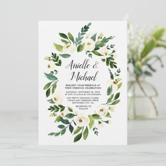  Bloemen Groen Tuin Bruiloft Uitnodigingen (Staand voorkant)