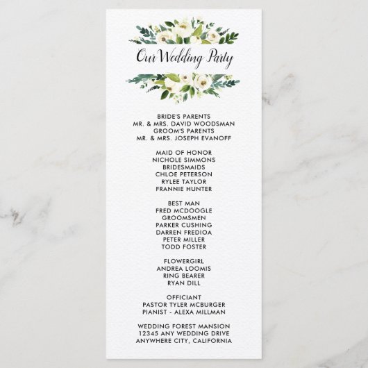  Bloemen Groen Tuin Huwelijksprogramma's Programmakaart (Achterkant)