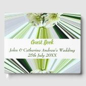 Bloemen Groen Wit Gestreept Bruiloft Gastenboek (Voorkant)