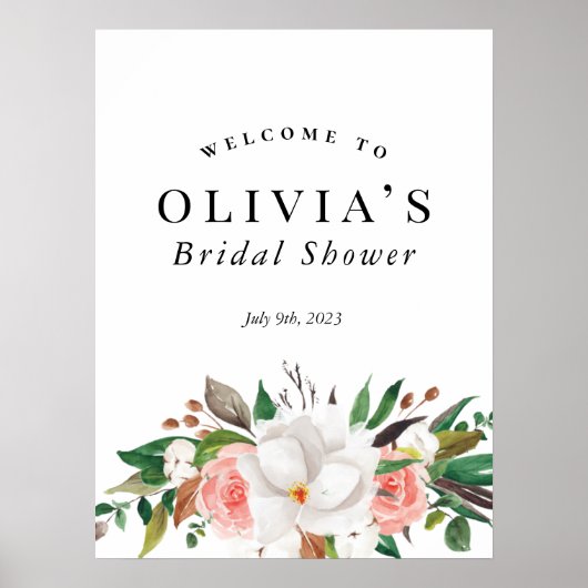 Bloemen Groen Wit Roze Vrijgezellenfeest Welkomstb Poster (Voorkant)