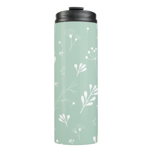 Bloemen groene achtergronddraden thermosbeker (Voorkant)