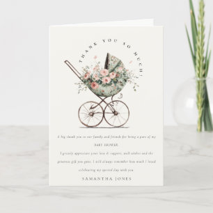 Bloemen Groene Blush wandelwagen Baby shower Bedankkaart