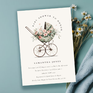 Bloemen Groene Blush wandelwagen Baby shower Kaart