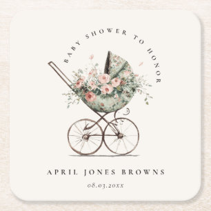  Bloemen Groene Blush wandelwagen Baby shower Kartonnen Onderzetters