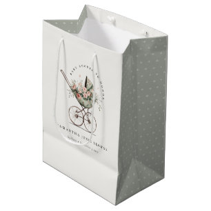Bloemen Groene Blush wandelwagen Baby shower Medium Cadeauzakje