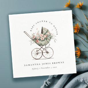 Bloemen Groene Blush wandelwagen Baby shower Servet