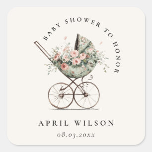 Bloemen Groene Blush wandelwagen Baby shower Vierkante Sticker