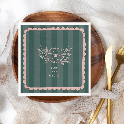 Bloemen Groene Botanische Streep Bruiloft Servet