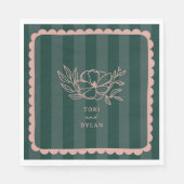 Bloemen Groene Botanische Streep Bruiloft Servet (Voorkant)