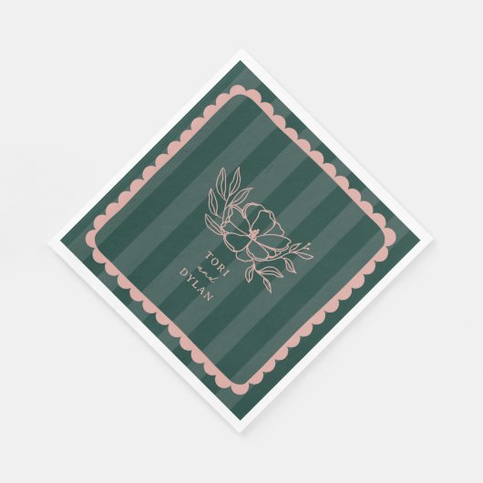 Bloemen Groene Botanische Streep Bruiloft Servet (Hoek)