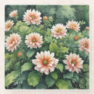 Bloemen Groene Elegante Waterverf Glazen Onderzetter