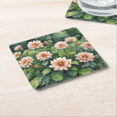 Bloemen Groene Elegante Waterverf Kartonnen Onderzetters (Schuin)