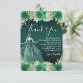 Bloemen Groene Jurk Verjaardag Quinceanera Bedankkaart (Staand voorkant)