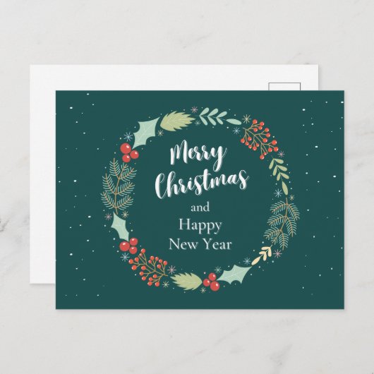 Bloemen Groene Kerstmis Feestdagenkaart (Voorkant / Achterkant)