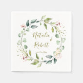 Bloemen groene krans bruiloft servet (Voorkant)