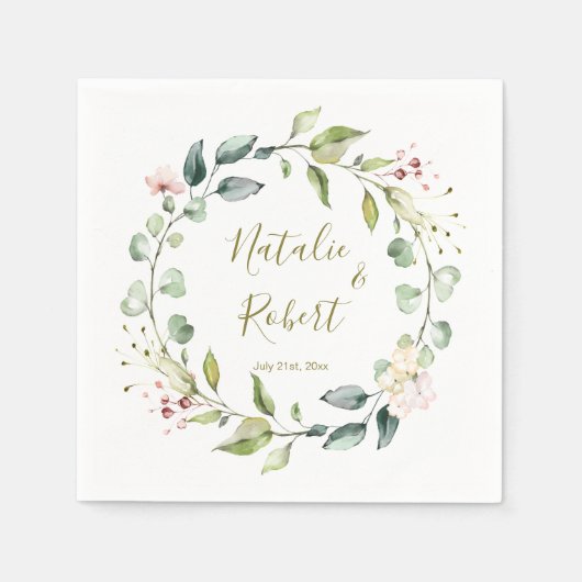 Bloemen groene krans bruiloft servet (Voorkant)