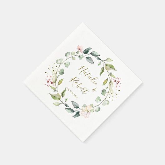 Bloemen groene krans bruiloft servet (Hoek)