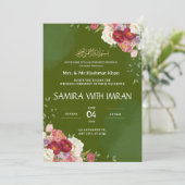 Bloemen Groene Moslim Bruiloft Uitnodiging (Staand voorkant)