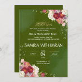 Bloemen Groene Moslim Bruiloft Uitnodiging (Voorkant / Achterkant)