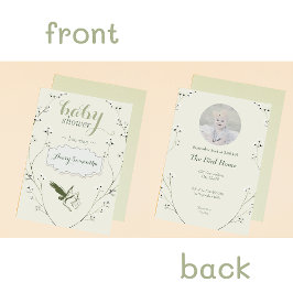  Bloemen Groene Ooievaar Foto Baby shower Kaart