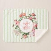  bloemen — Groene strips — Monogram Sherpa Deken (Voorkant (horizontaal))